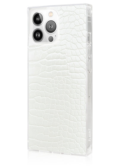 White Crocodile Square iPhone Case #iPhone 15 Pro + MagSafe