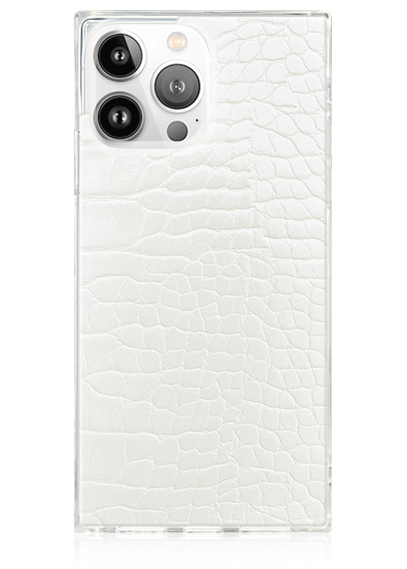 Flaunt - White Crocodile Faux Leather Square iPhone Case - Yellow/Neon - Phone Case