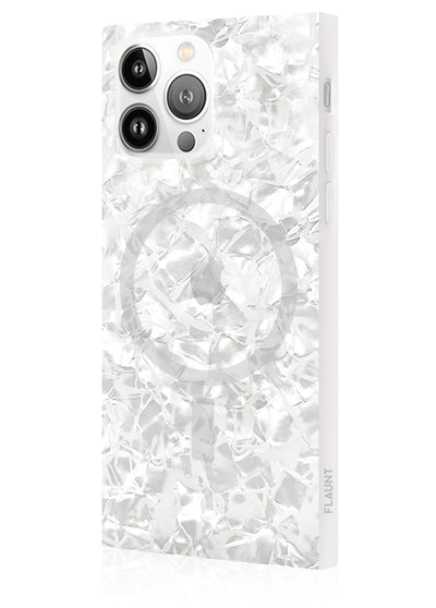 White Pearl Square iPhone Case #iPhone 16 Pro Max + MagSafe