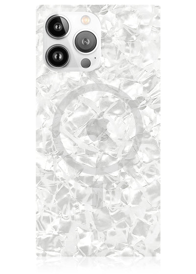 White Pearl Square iPhone Case #iPhone 16 Pro + MagSafe
