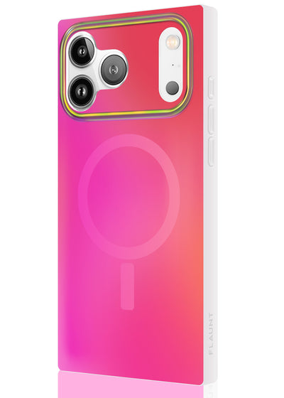 Pink Iridescent Satin Square iPhone Case #iPhone 17 Pro Max + MagSafe
