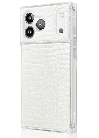 White Crocodile Square iPhone Case #iPhone 17 Pro + MagSafe