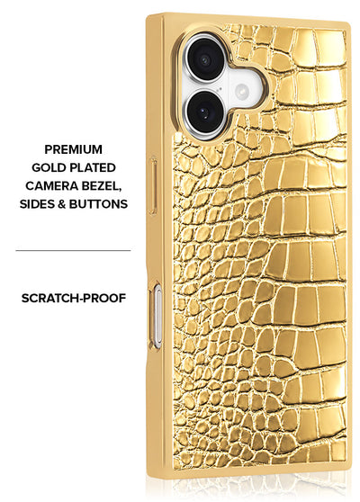 Gilded Gold Faux Croc Elegance SQUARE iPhone Case #iPhone 17 + MagSafe
