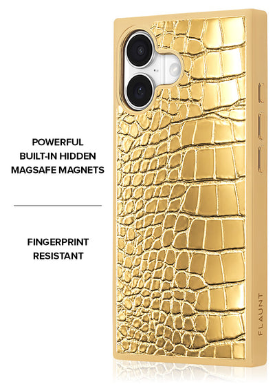 Gilded Gold Faux Croc Elegance SQUARE iPhone Case #iPhone 17 + MagSafe