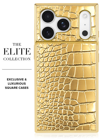 Gilded Gold Faux Croc Elegance SQUARE iPhone Case #iPhone 17 Pro + MagSafe