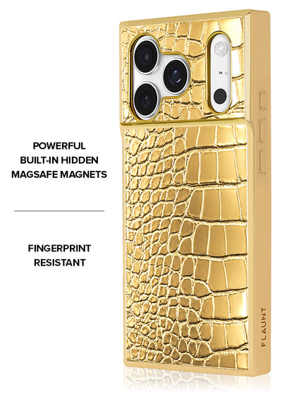 Gilded Gold Faux Croc Elegance SQUARE iPhone Case #iPhone 17 Pro + MagSafe
