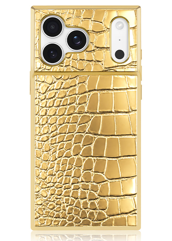Gilded Gold Faux Croc Elegance SQUARE® iPhone Case | FLAUNT