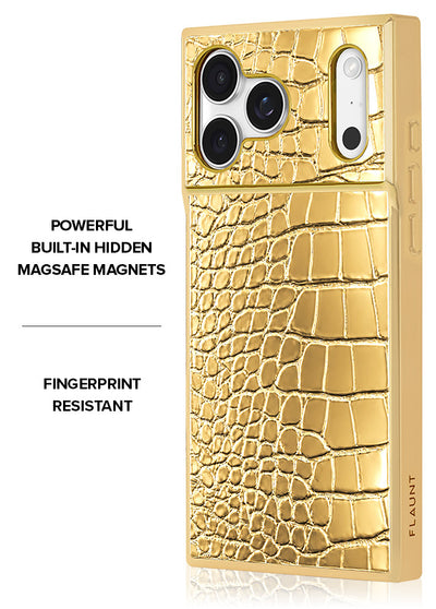 Gilded Gold Faux Croc Elegance SQUARE iPhone Case #iPhone 17 Pro Max + MagSafe