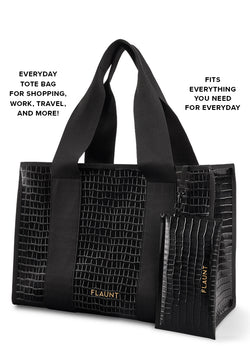 Black Crocodile Faux Leather Everyday Tote Bag