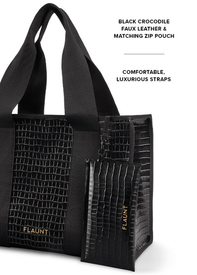 Black Crocodile Faux Leather Everyday Tote Bag