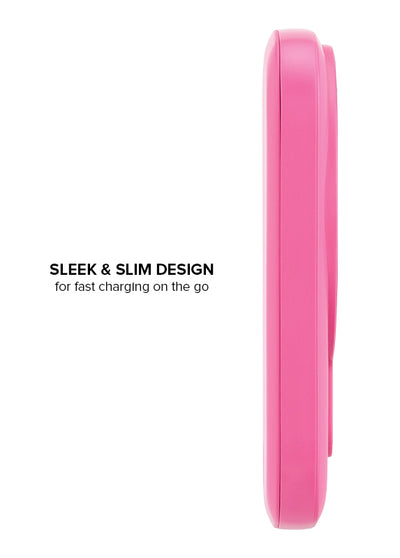 Pink rectangular MagSafe battery pack with slim profile design, shown from the side view.