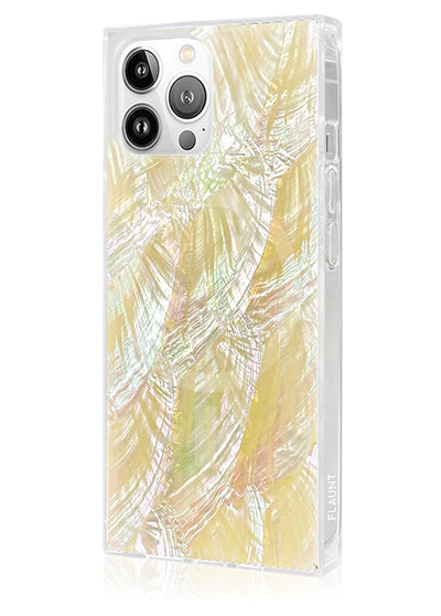 Butter Yellow Mother of Pearl SQUARE iPhone Case #iPhone 14 Pro Max + MagSafe
