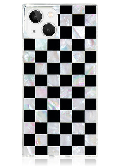 Checkered Mother of Pearl SQUARE iPhone Case #iPhone 16e/14/13 + MagSafe