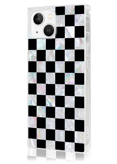 Checkered Mother of Pearl SQUARE iPhone Case #iPhone 15 + MagSafe