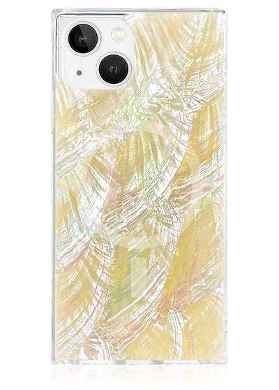 Butter Yellow Mother of Pearl SQUARE iPhone Case #iPhone 16e/14/13 + MagSafe