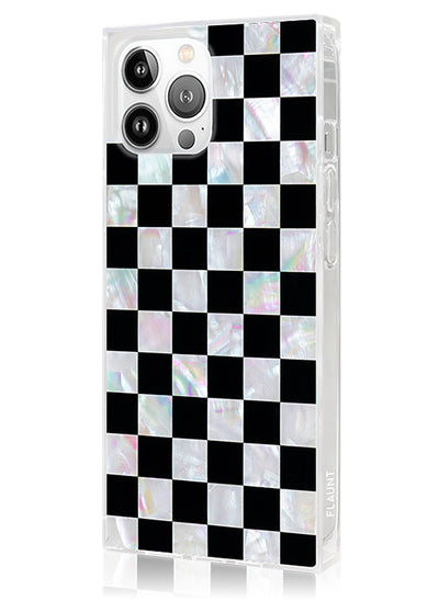 Checkered Mother of Pearl SQUARE iPhone Case #iPhone 15 Pro + MagSafe