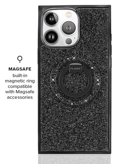 Black Crystal Elegance SQUARE iPhone Case #iPhone 15 Pro Max + MagSafe,iPhone 15 Pro + MagSafe,iPhone 14 Pro Max + MagSafe,iPhone 14 Pro + MagSafe