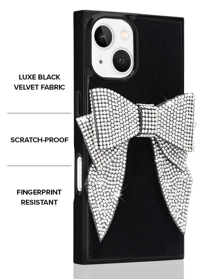 Black Velvet Bow Brilliance SQUARE iPhone Case #iPhone 16e/14/13,iPhone 15,iPhone 15 Plus