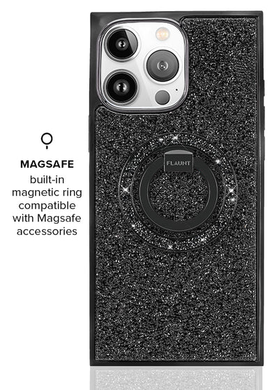 Black Crystal Elegance SQUARE iPhone Case #iPhone 16 Pro Max + MagSafe,iPhone 16 Pro + MagSafe