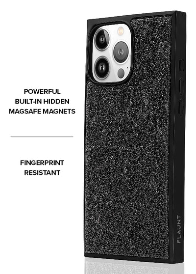 Black Crystal Elegance SQUARE iPhone Case #iPhone 16 Pro Max + MagSafe,iPhone 16 Pro + MagSafe