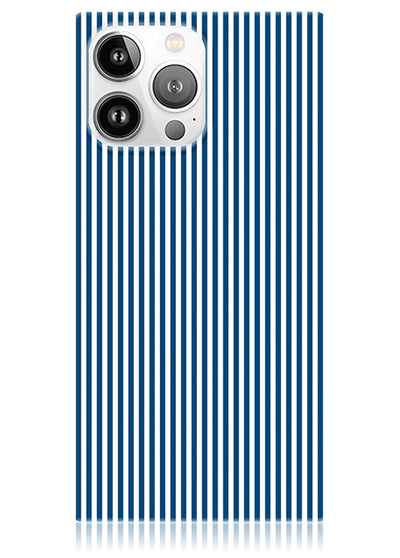 Blue & White Oxford Stripe SQUARE iPhone Case #iPhone 16 Pro + MagSafe