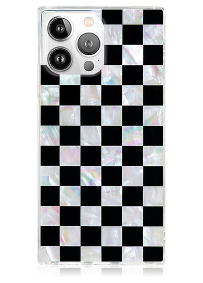 Checkered Mother of Pearl SQUARE iPhone Case #iPhone 16 Pro Max + MagSafe