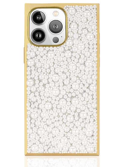 Gold Metallic Embellished Pearl SQUARE Phone Case #iPhone 16 Pro Max,iPhone 16 Pro