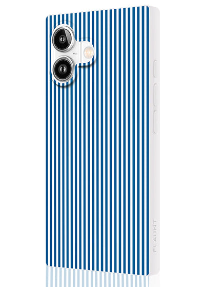 Blue & White Oxford Stripe SQUARE iPhone Case #iPhone 17 + MagSafe