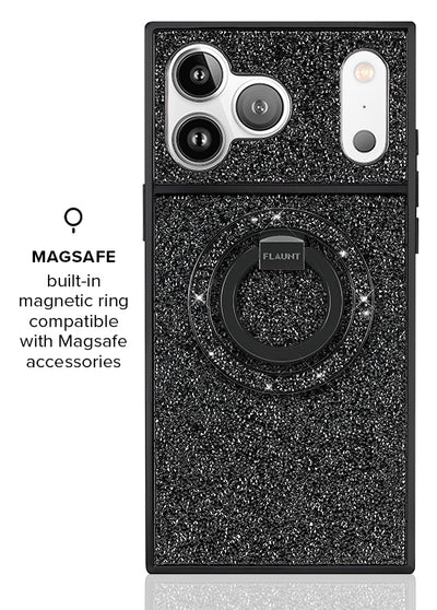 Black Crystal Elegance SQUARE iPhone Case #iPhone 17 Pro Max + MagSafe,iPhone 17 Pro + MagSafe