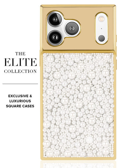 Gold Metallic Embellished Pearl SQUARE Phone Case #iPhone 17 Pro Max
