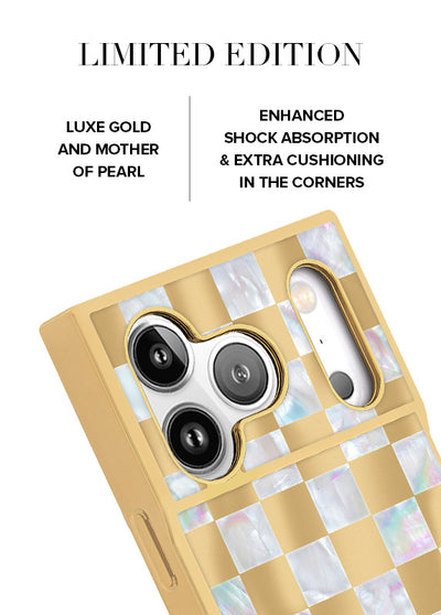 Gold Checkered Mother of Pearl SQUARE iPhone Case #iPhone 18 Pro Max + MagSafe, iPhone 18 Pro + MagSafe