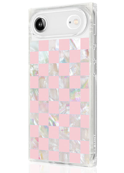 Pink Checkered Mother of Pearl SQUARE iPhone Case #iPhone Air + MagSafe