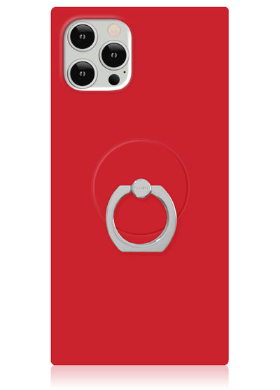 Silver and red phone ring stand mounted on red phone case back.