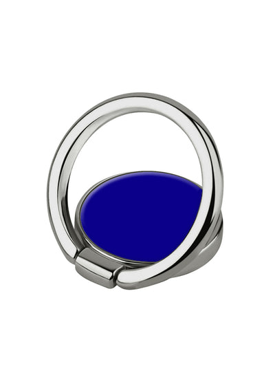 Cobalt blue circular phone ring stand with silver metal loop and adhesive base.