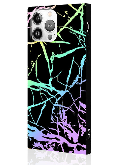 Holographic Black Marble Square iPhone Case #iPhone 13 Pro Max