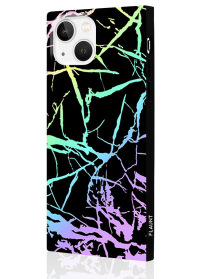 Holographic Black Marble Square iPhone Case #iPhone 13