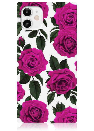 Fuchsia Rose Print Square iPhone Case #iPhone 12 Mini