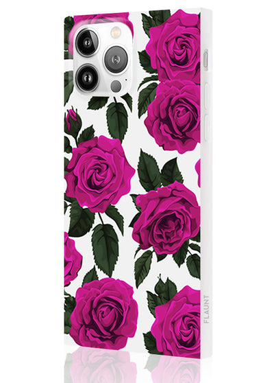 Fuchsia Rose Print Square iPhone Case #iPhone 13 Pro Max + MagSafe