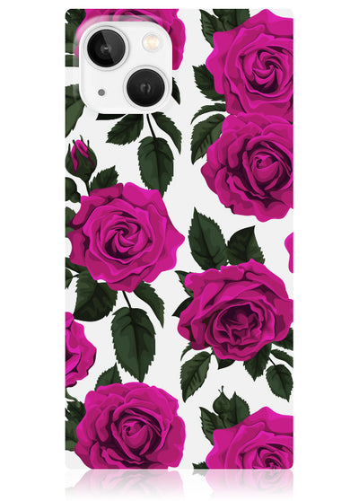 Fuchsia Rose Print Square iPhone Case #iPhone 14 Plus + MagSafe
