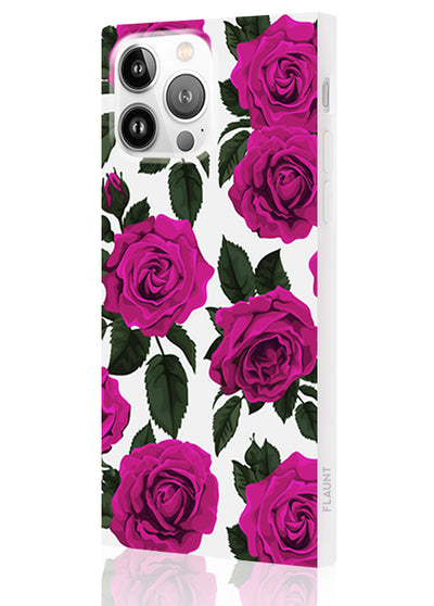 Fuchsia Rose Print Square iPhone Case #iPhone 14 Pro + MagSafe