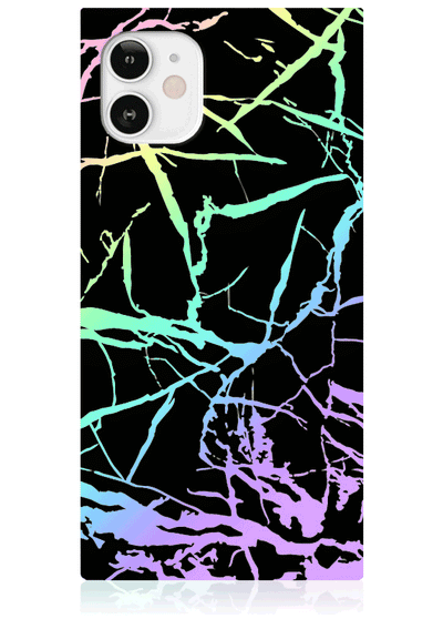 Holographic Black Marble Square iPhone Case #iPhone 12 Mini