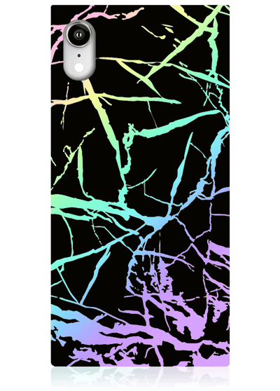 Holographic Black Marble Square iPhone Case #iPhone XR