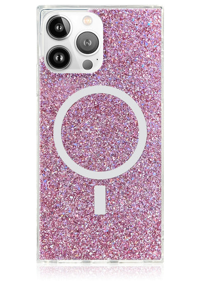 Pink Glitter Square iPhone Case #iPhone 14 Pro Max + MagSafe