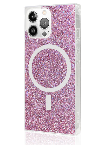 Pink Glitter Square iPhone Case #iPhone 14 Pro + MagSafe