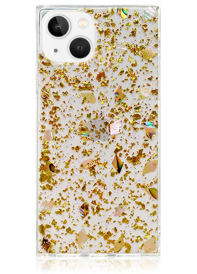 Shell and Gold Flake Square iPhone Case #iPhone 14 Plus