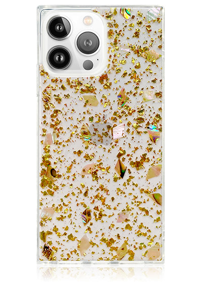 Shell and Gold Flake Square iPhone Case #iPhone 14 Pro