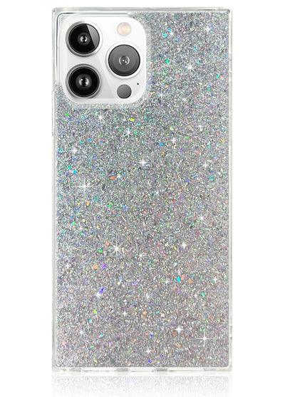 Silver Glitter Square iPhone Case #iPhone 14 Pro