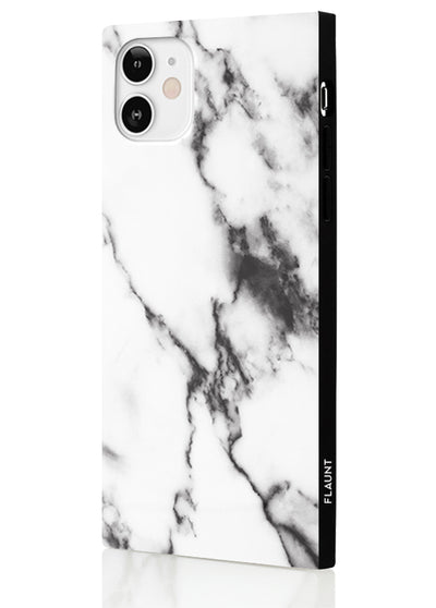 White Marble Square Phone Case #iPhone 12 Mini