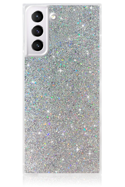Silver Glitter Square Samsung Galaxy Case #Galaxy S21