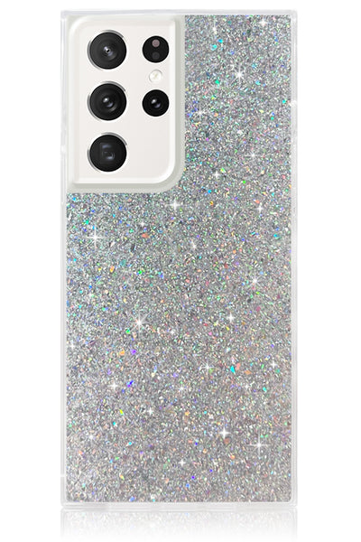 Silver Glitter Square Samsung Galaxy Case #Galaxy S23 Ultra